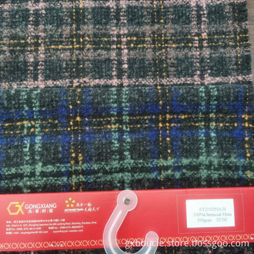 Woolen Boucle checked with loops yarn brushed fabric